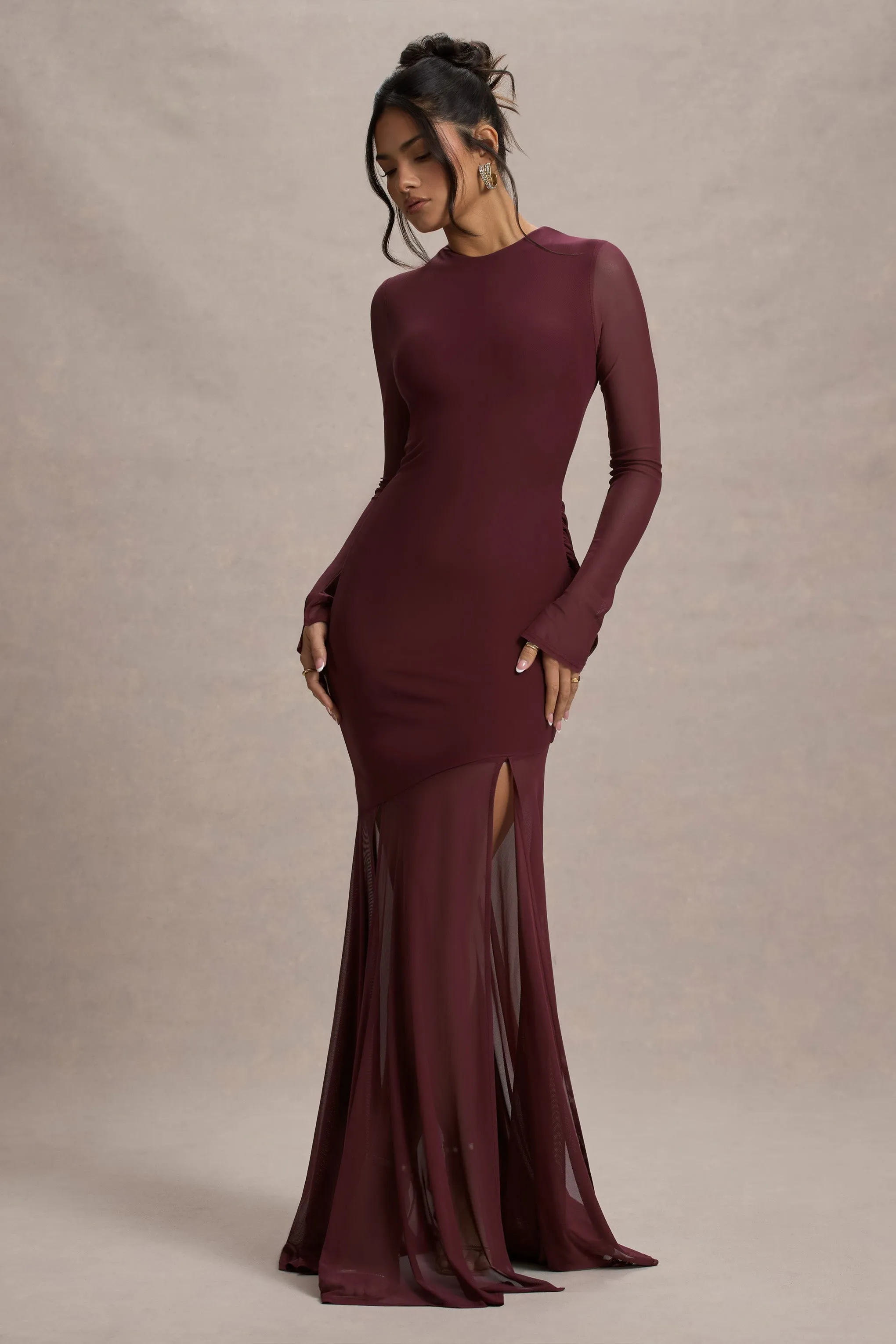 Tigerlily | Port Mesh Long-Sleeve Open-Back Maxi Dress