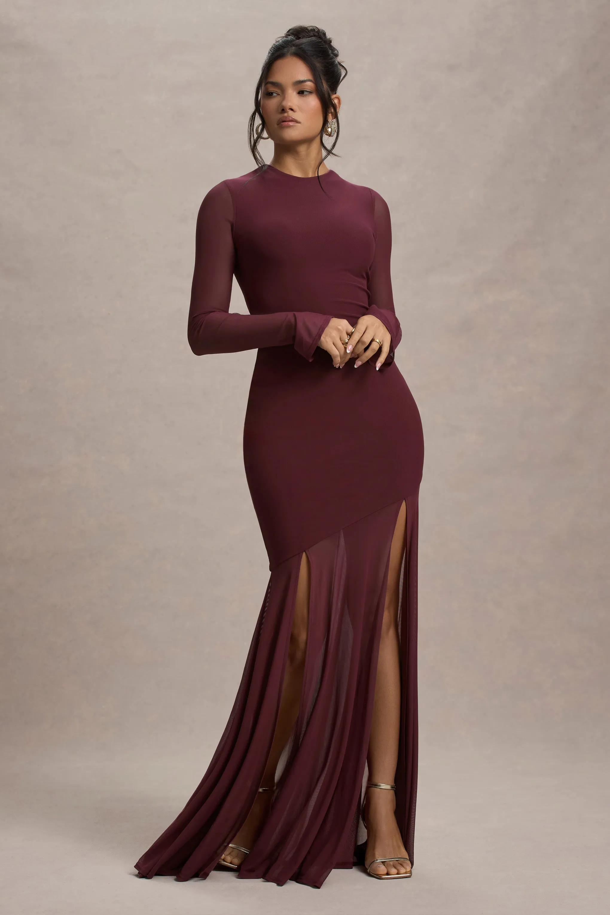 Tigerlily | Port Mesh Long-Sleeve Open-Back Maxi Dress