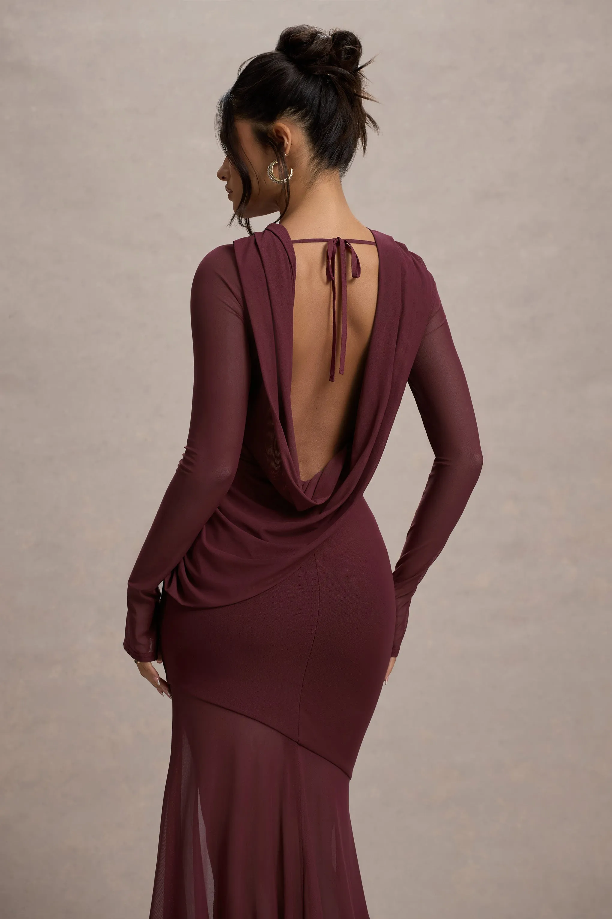 Tigerlily | Port Mesh Long-Sleeve Open-Back Maxi Dress