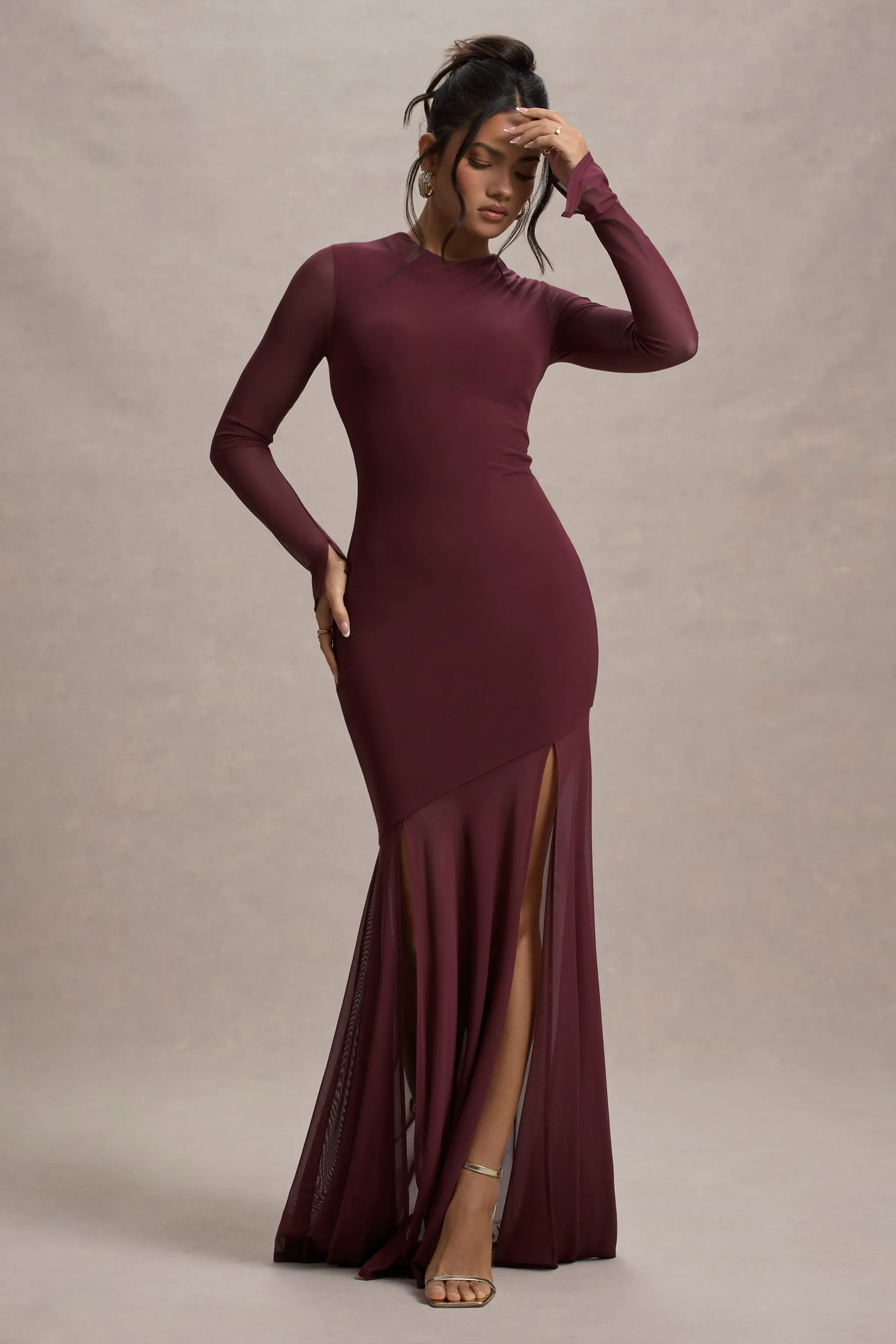 Tigerlily | Port Mesh Long-Sleeve Open-Back Maxi Dress