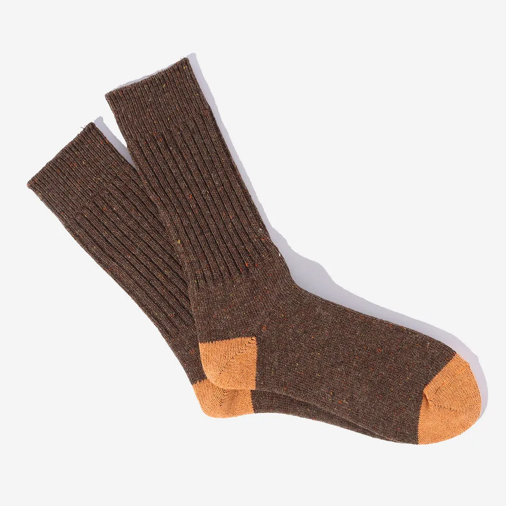 Tweed Nep Crew Socks - Brown