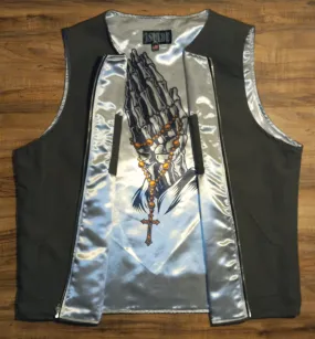 VEST - blk silver praying hands