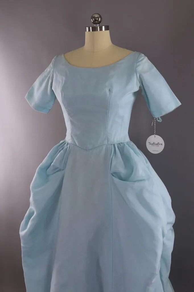 Vintage 1960s Sky Blue Formal Gown