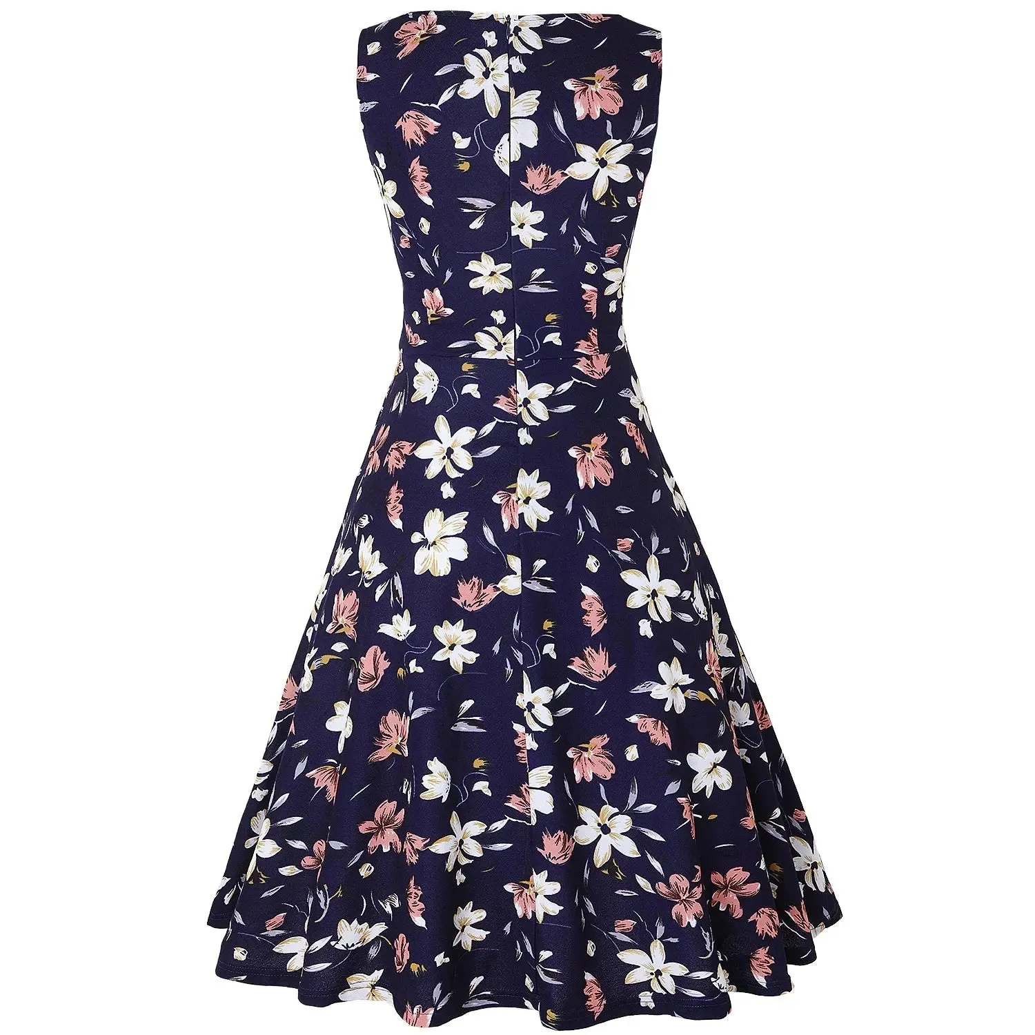 Vintage Navy Elegant Floral Swing Dress