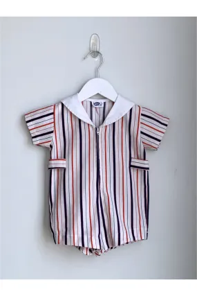 Vintage Striped Zipper Front Romper - Approx Size 2