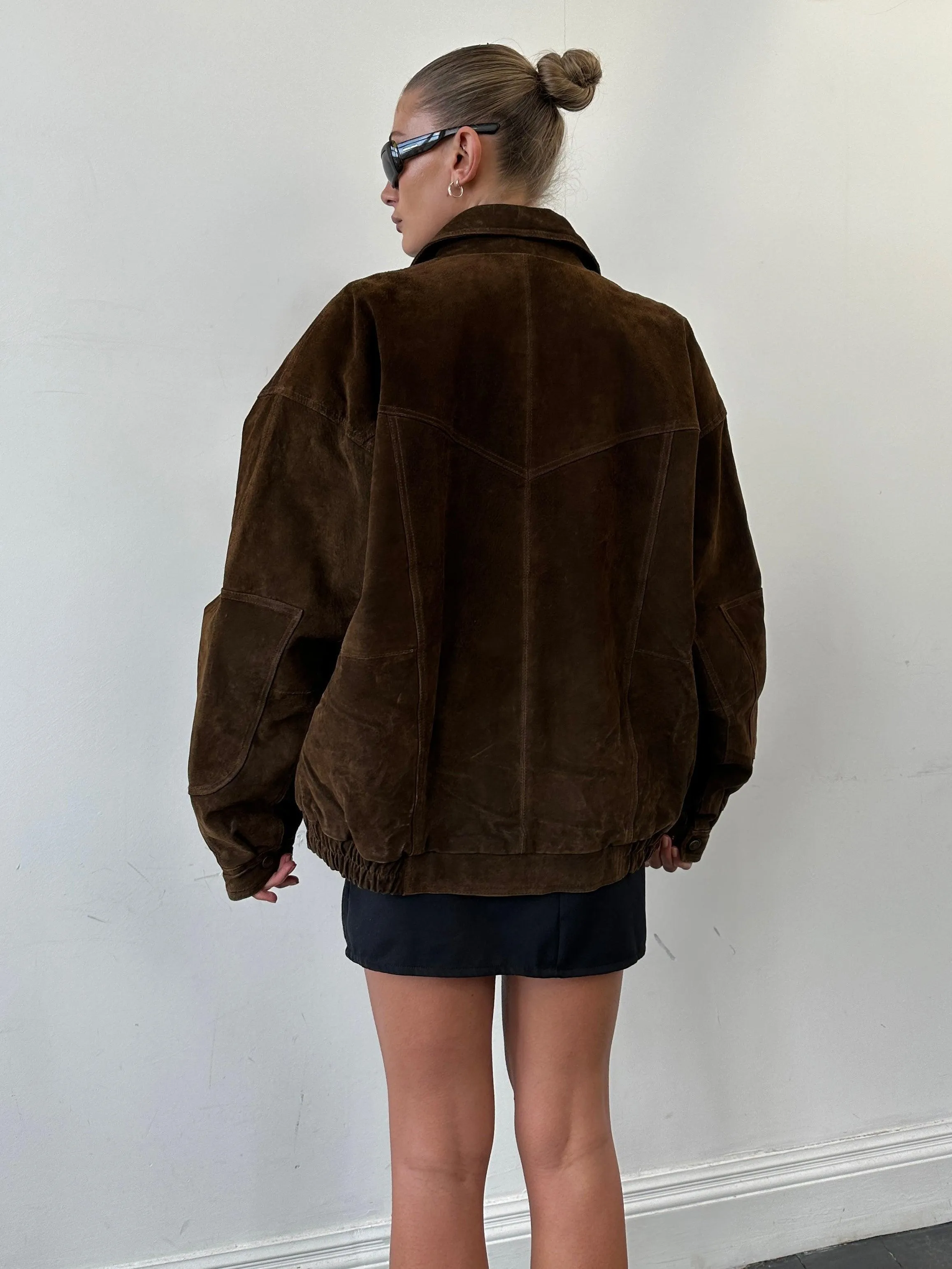 Vintage Suede Bomber Jacket - XL