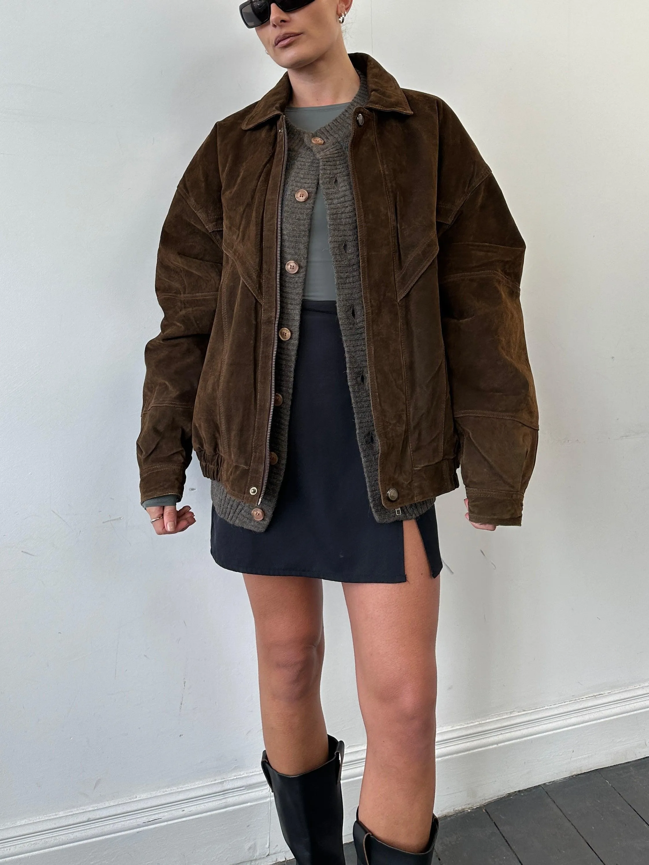 Vintage Suede Bomber Jacket - XL