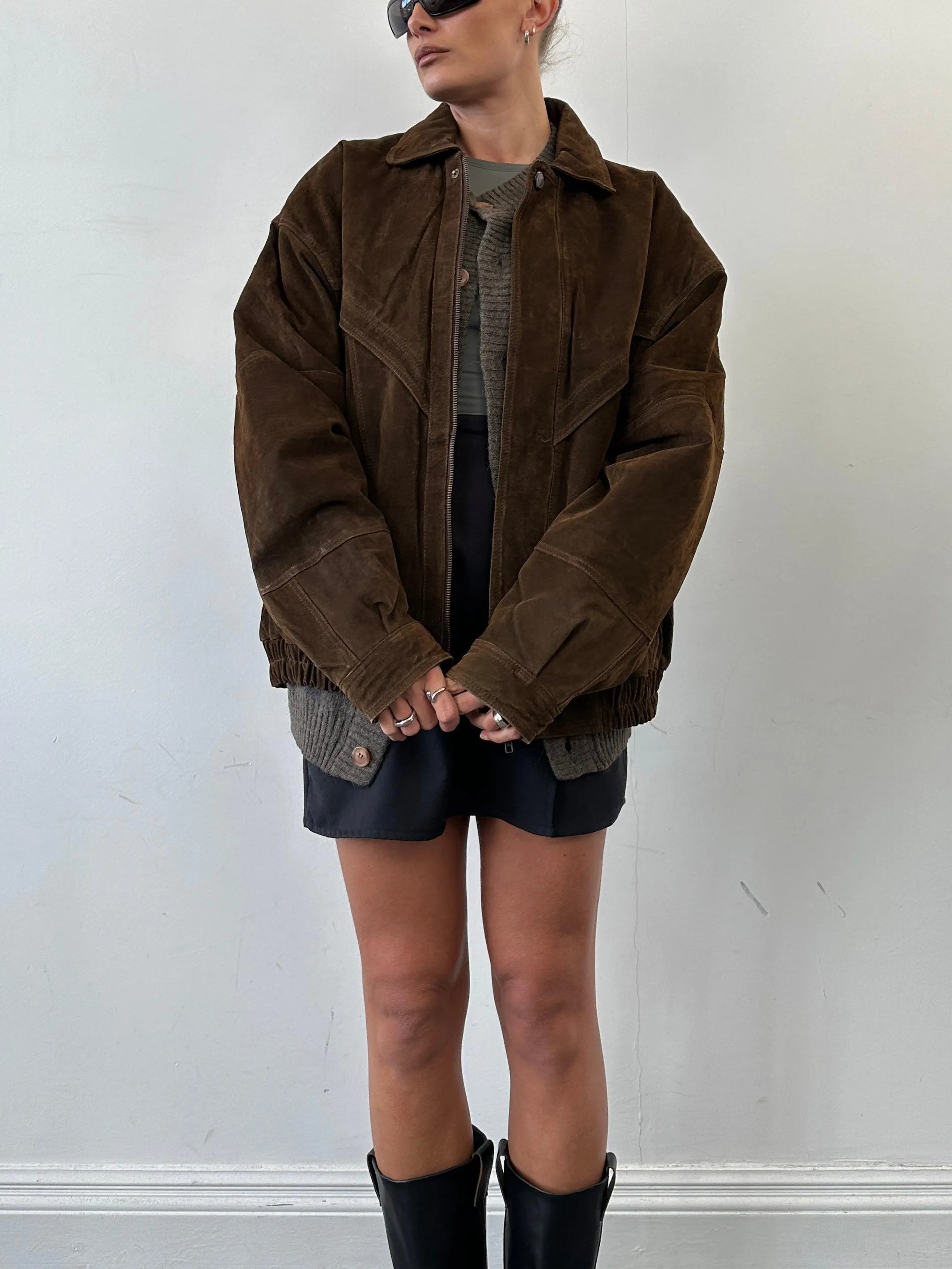 Vintage Suede Bomber Jacket - XL