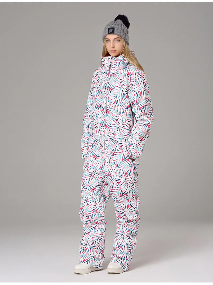 Women Floral Pattern One Piece Snowsuits Jumpsuit