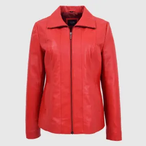 Womens Classic Zip Fastening Leather Jacket Julia Red