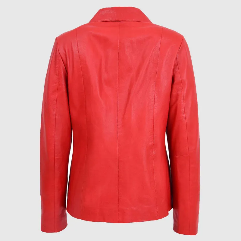 Womens Classic Zip Fastening Leather Jacket Julia Red