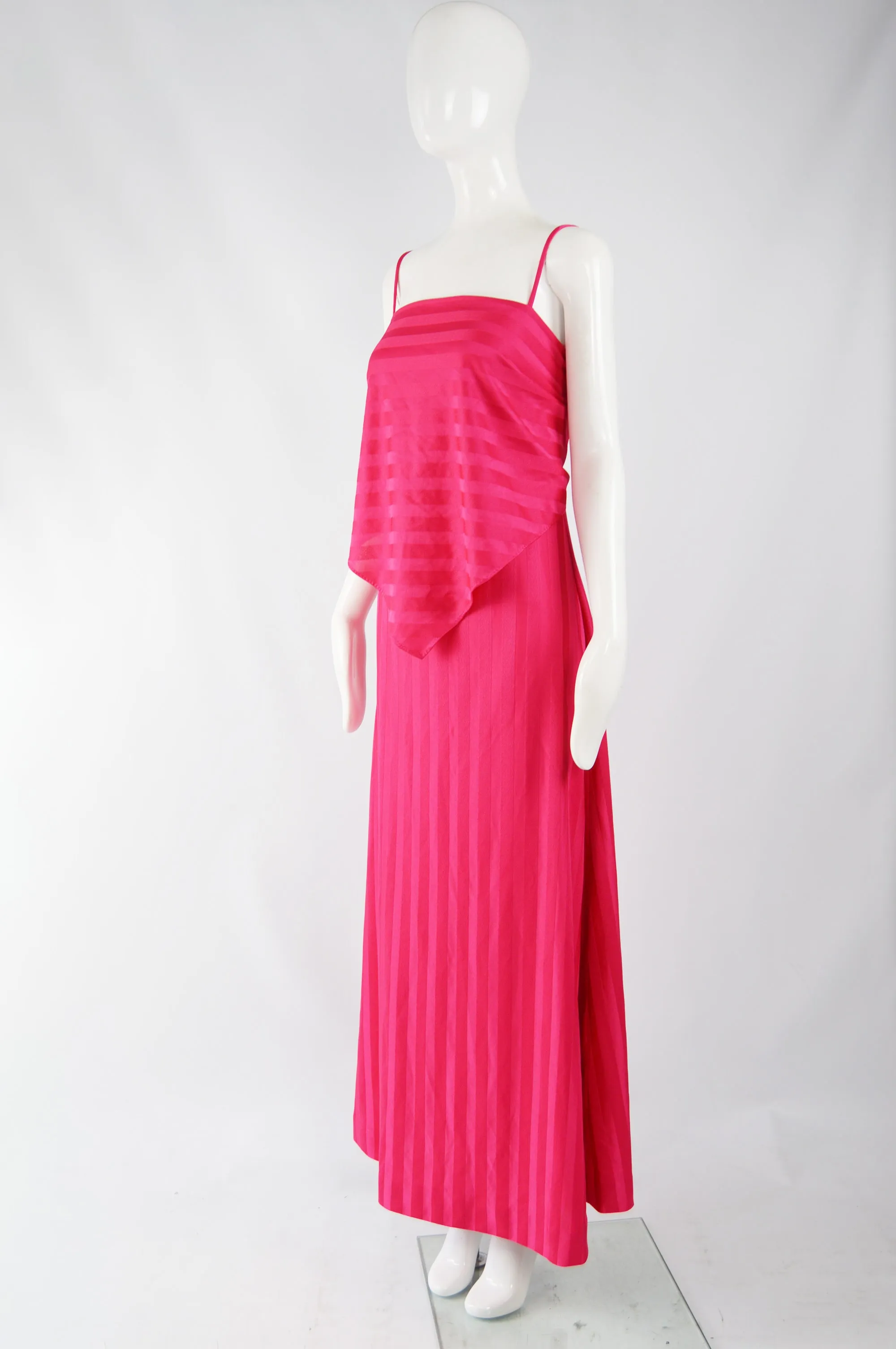 Womens Pink Vintage Tiered Evening Dress, 1970s