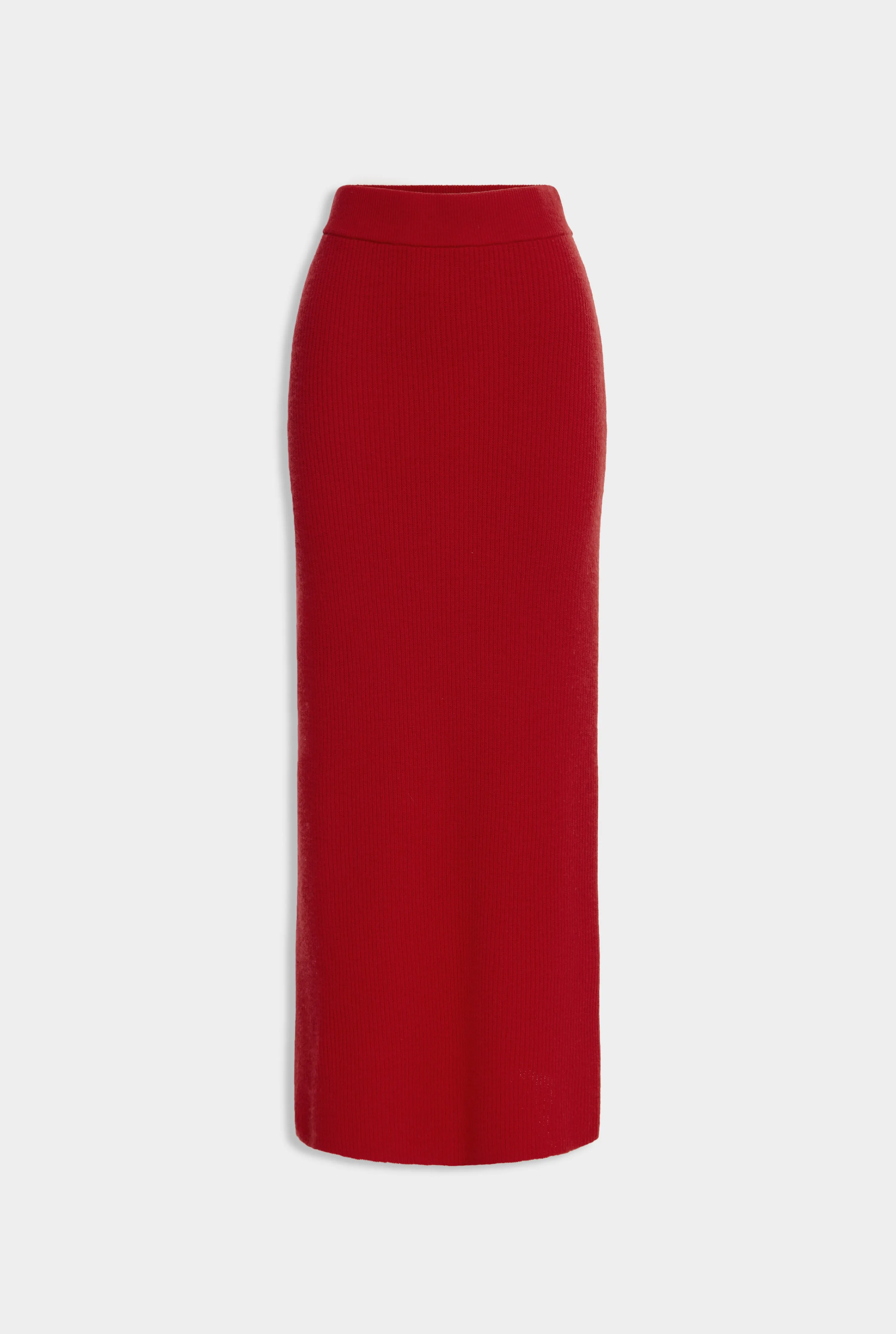 Wool Ribbed Knit Skirt - Red