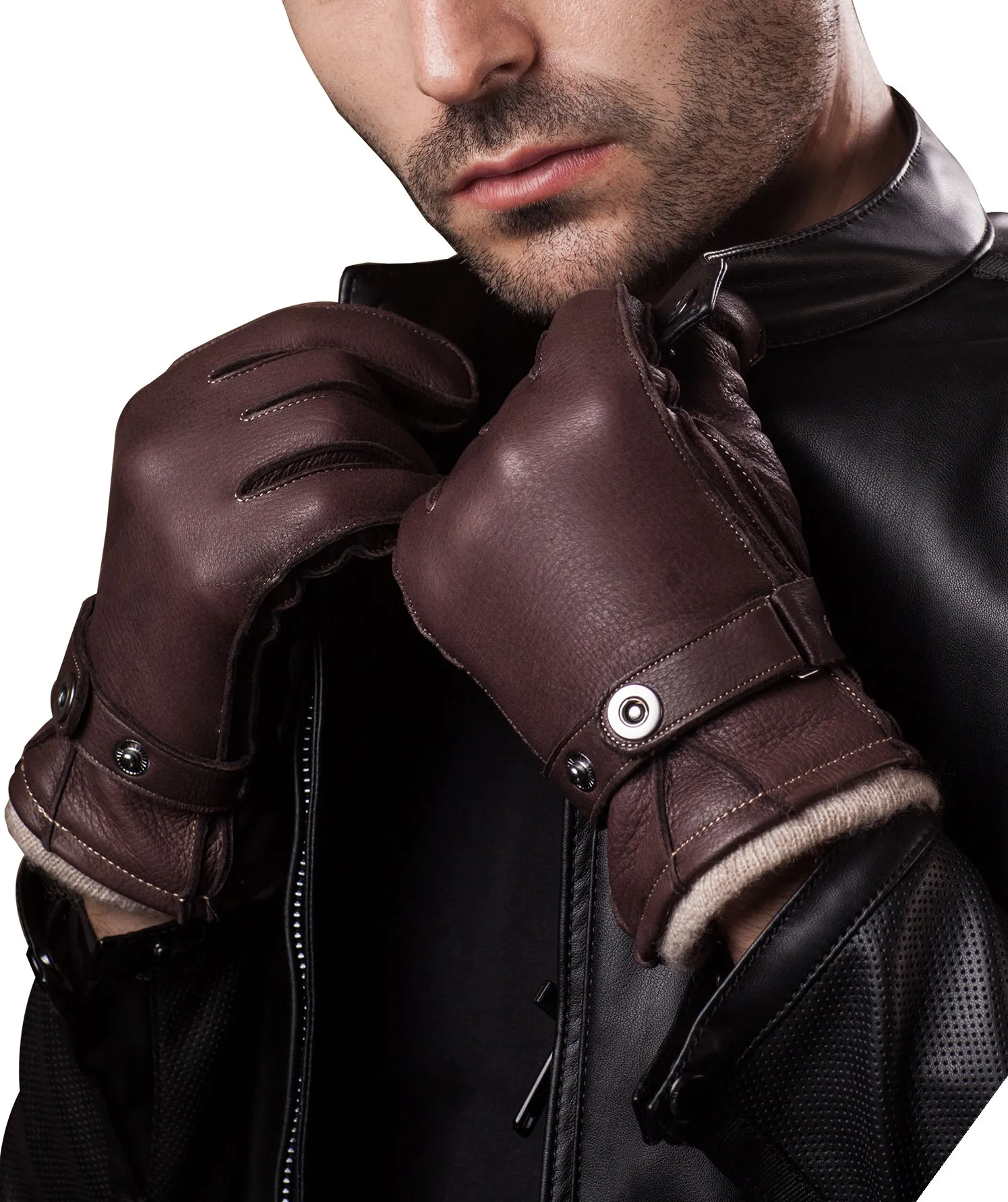 YISEVEN Men's Cashmere Deerskin Leather Gloves