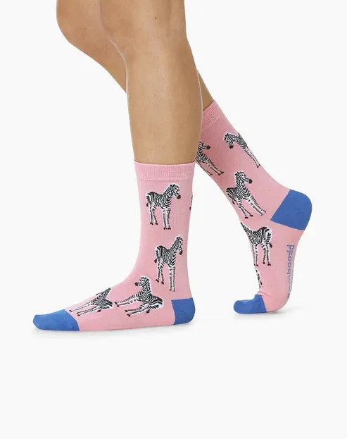 Zebra Women's Bamboo Crew Socks in Pink